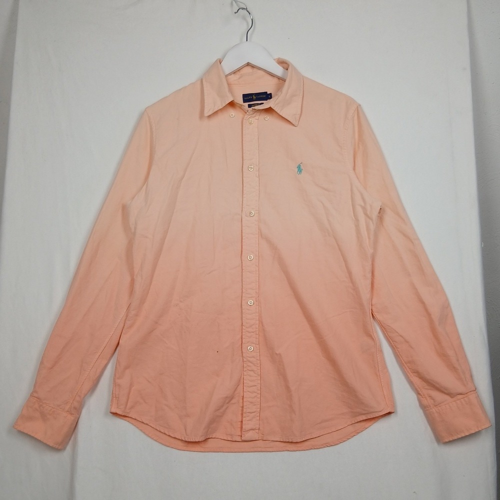Ralph Lauren Custom Fit Button Down Shirt Youth L Peach Cotton Long Sleeve